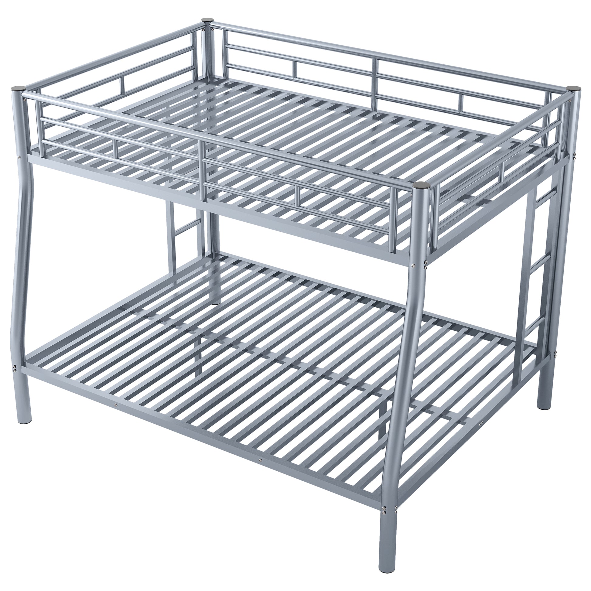 Full Xl Over Queen Metal Bunk Bed With Ladder And Guardrails, Silver Box Spring Not Required Full Xl Silver Metal Metal