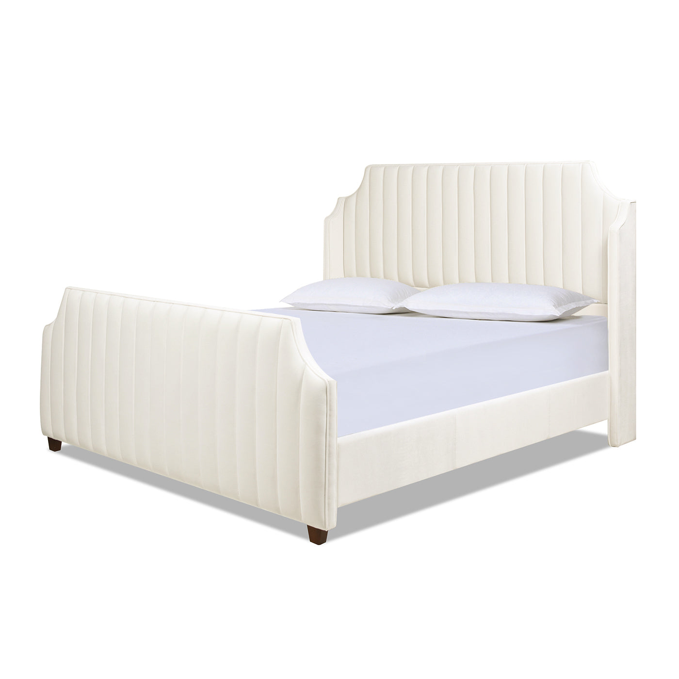 Addison King Channel Tufted Panel Bed Frame, Cloud White Performance Velvet Box Spring Required King White Wood Foam Velvet Velvet