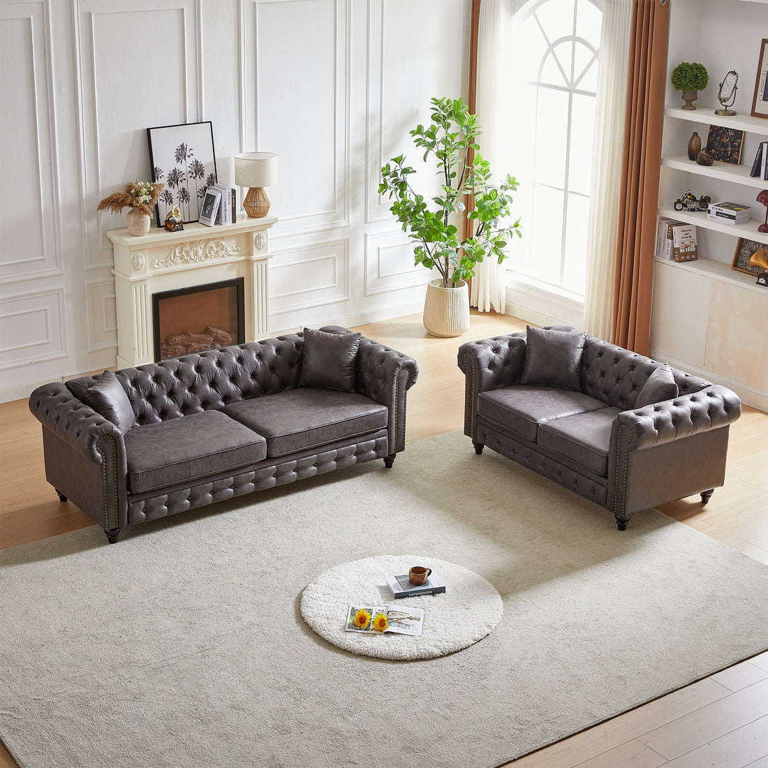 Fx 3 Seats 2 Seats Combo Sofa Modern Living Room Sofa With Solid Wood Frame And Wooden Feet, 4 Cushions, Apartment Sofa Furniture For Living Room, Living Room, Office Grey Wood Pine Foam Fabric 5