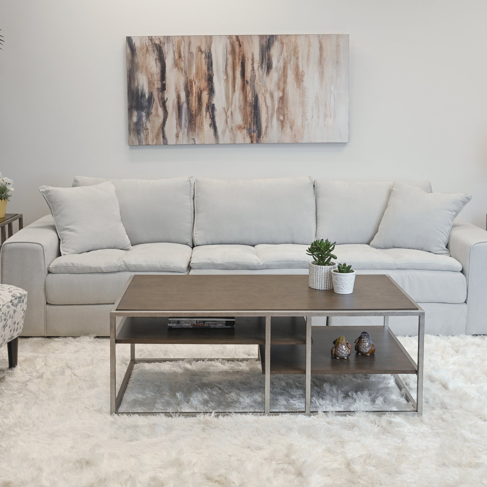 Padena 3 Piece Metal Frame Wood Living Room Coffee Table And 2 Chairside Tables Set Brown Brown Primary Living Space Rectangular Coffee & End Tables Rectangular Metal