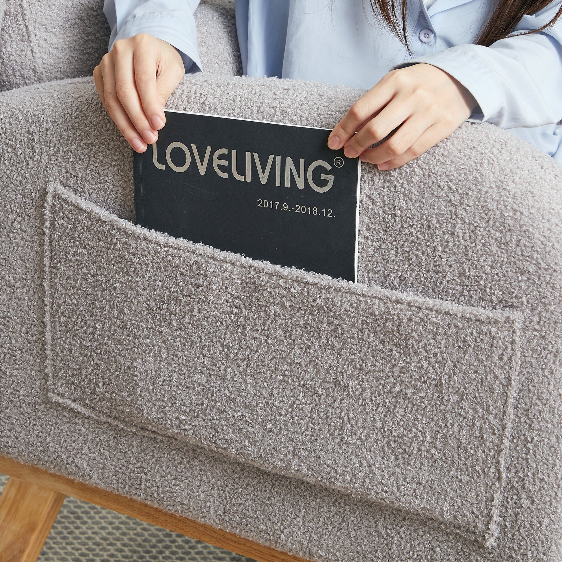 27.2"W Modern Accent High Backrest Living Room Lounge Arm Rocking Chair, Two Side Pocket Grey Foam Fabric