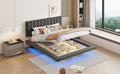 Queen Size Upholstered Floating Bed With Led Light And Usb Port, Velvet, Gray, Hydrualic Platform Bed Queen Gray Velvet