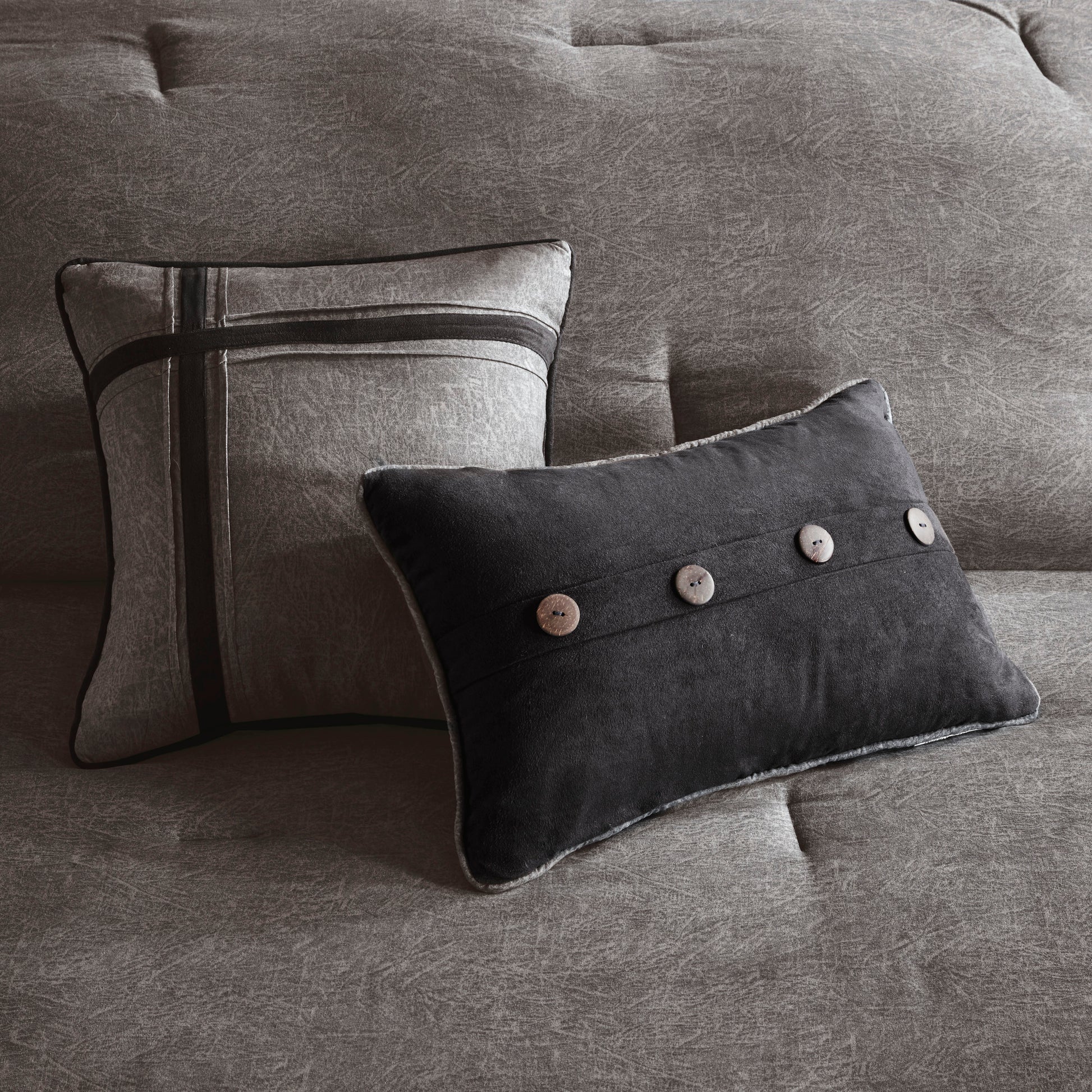 7 Piece Faux Suede Comforter Set Grey Cal King California King Grey Polyester