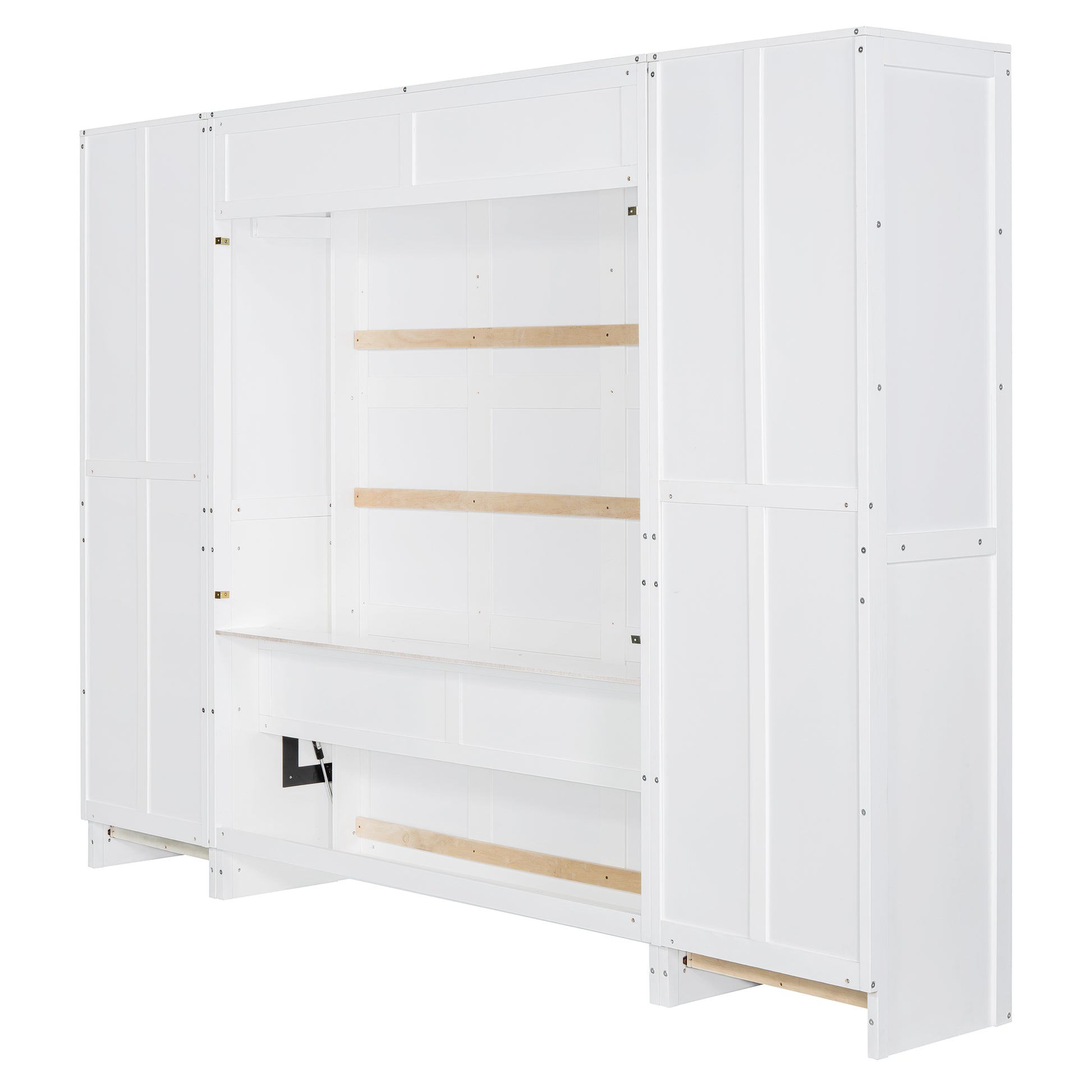 Queen Size Murphy Bed Wall Bed With Closet ,Drawers And Shelves,White Queen White Mdf Lvl