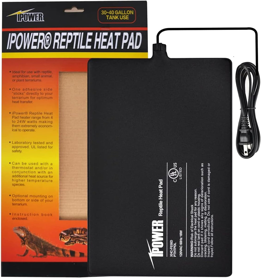 8 By 12 Inch 16W Reptile Heat Mat, Under Tank Warmer Terrarium Heat Pad For Turtles Lizards Frogs And Other Small Animals, Multi Sizes Black Pvc