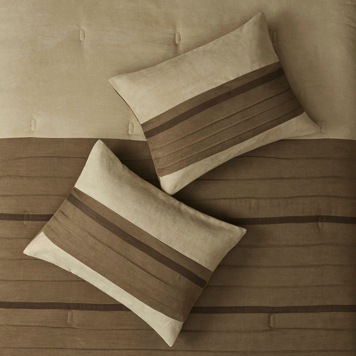 7 Pc Pieced Faux Suede Comforter Set Natural Full Full Natural Polyester