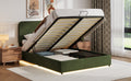 Upholstered Platform Full Size Hydraulic Storage Bed, Lift Up Storage Bed With Rgb Led Light, Bluetooth Speaker, No Box Spring Needed, Lychee Velvet, Green Full Green Velvet Fabric Metal