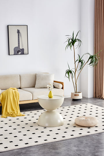 Milk White Coffee Round Tables With Storge Movable Table Top Multifunctional End Side Table Milk White Primary Living Space Casual,Cute,Modern Freestanding Round Coffee & End Tables Round Metal