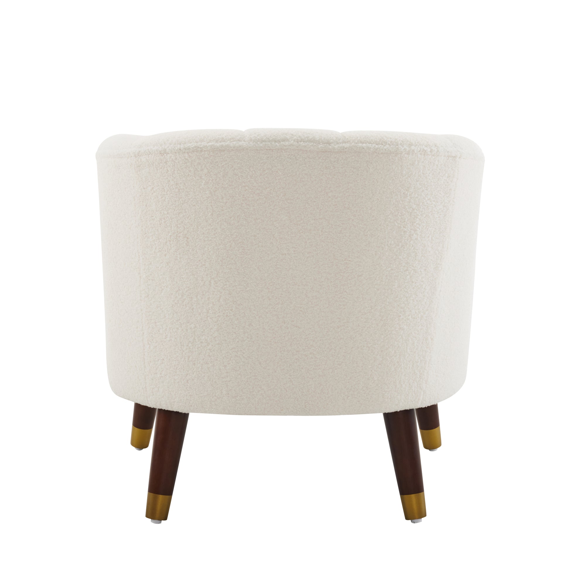 Upholstered Barrel Accent Chair With Wooden Legs White Rubberwood Boucle