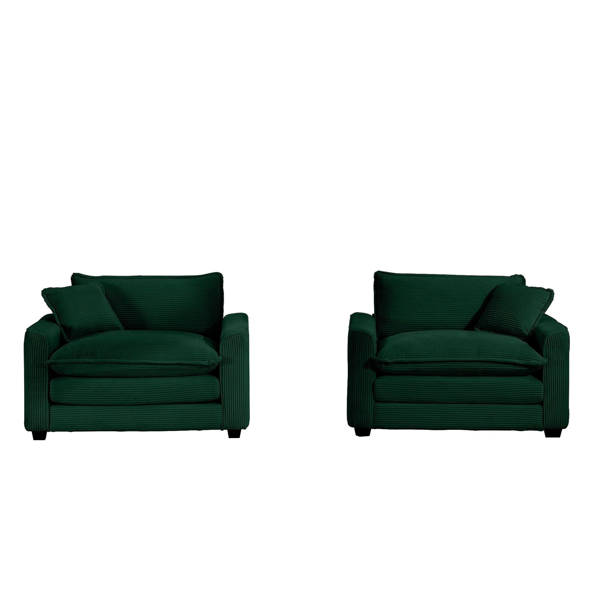 Luxurious And Sophisticated Deep Seated Sofa Set With Two Single Chairs In Green Corduroy Fabric, Suitable For Bedroom And Office Green Corduroy 2 Seat