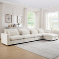 Large L Shape Sectional Corduroy Sofa,Deep Seat Couch With Storage Footstool And 4 Waist Pillows,Beige Beige Corduroy 4 Seat