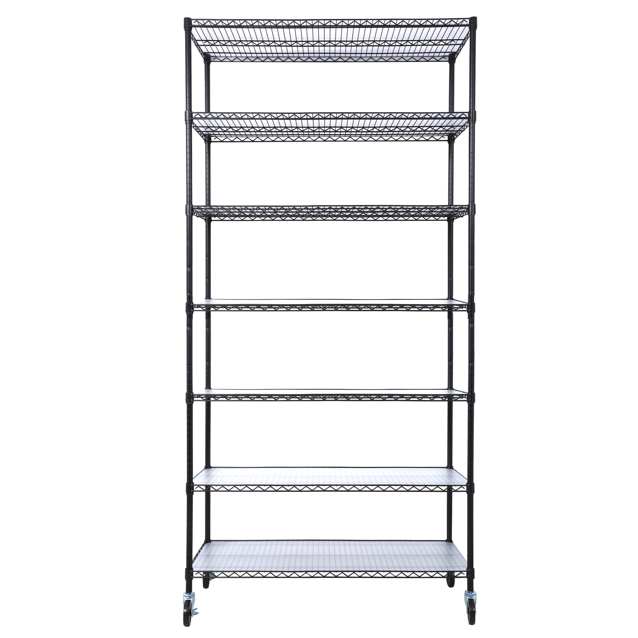 7 Tier Metal Shelf Wire Shelving Unit, 2450Lbs Heavy Duty Adjustable Storage Rack With Wheels & Shelf Liners For Closet Kitchen Garage Basement Commercial Shelving 81.5" H X 48" L X 18" D Black Black Metal