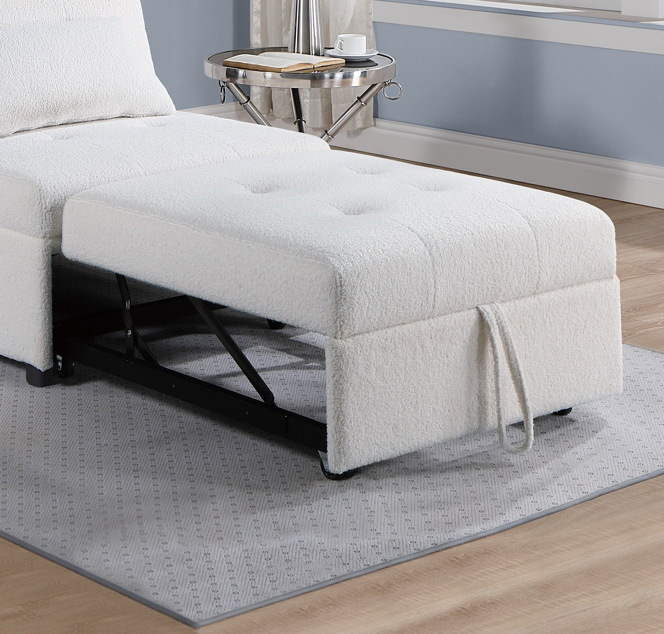 Contemporary White Color Sleeper Sofa Chair Pillow Plush Tufted Seat 1Pc Convertible Sofa Sherpa Fabric Couch White Wood Primary Living Space Contemporary,Modern Pine Fabric 1 Seat