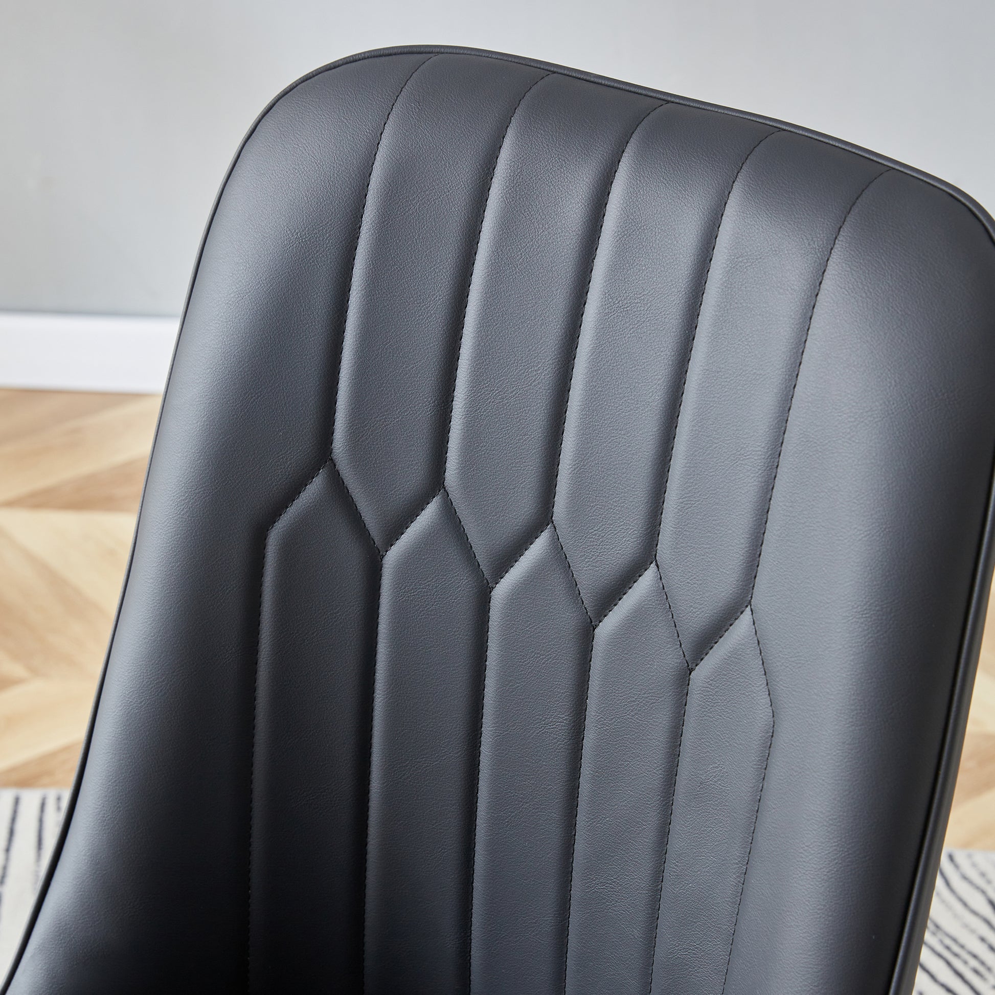 Table And Chair Set.This Modern Dining Table With Mdf Marbled Design Gives You A Luxurious And Elegant Feel.Paired With Multiple Chairs With Pu Artificial Leather Backrest Cushions And Black Legs. Black Seats 6 Mdf