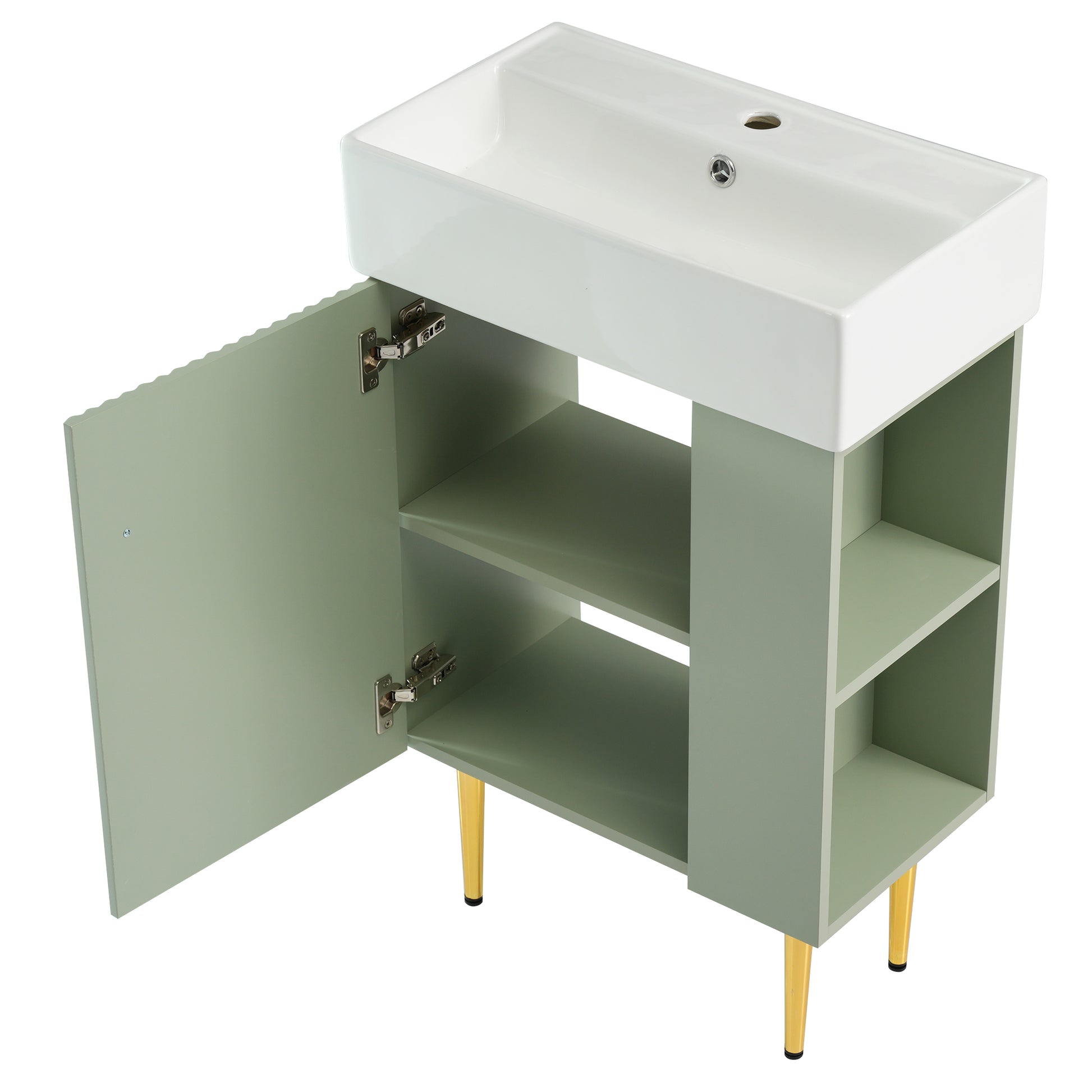 21.6" Green Bathroom Vanity, Combo Cabinet, Bathroom Storage Cabinet, Single Ceramic Sink, Right Side Storage Green Bathroom Ceramic Mdf