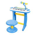 Qaba 31 Key Kids Toy Keyboard Piano, Electronic Musical Instrument With Multiple Sounds, Stool, Microphone And Bright Flashing Lights, Blue Blue Abs