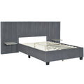 Full Size Upholstered Platform Bed With Big Headboard, Bedroom Furniture, Velvet, Gray Full Gray Plywood