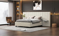 Full Size Upholstered Platform Bed With Big Headboard, Bedroom Furniture, Velvet, Beige Full Beige Plywood