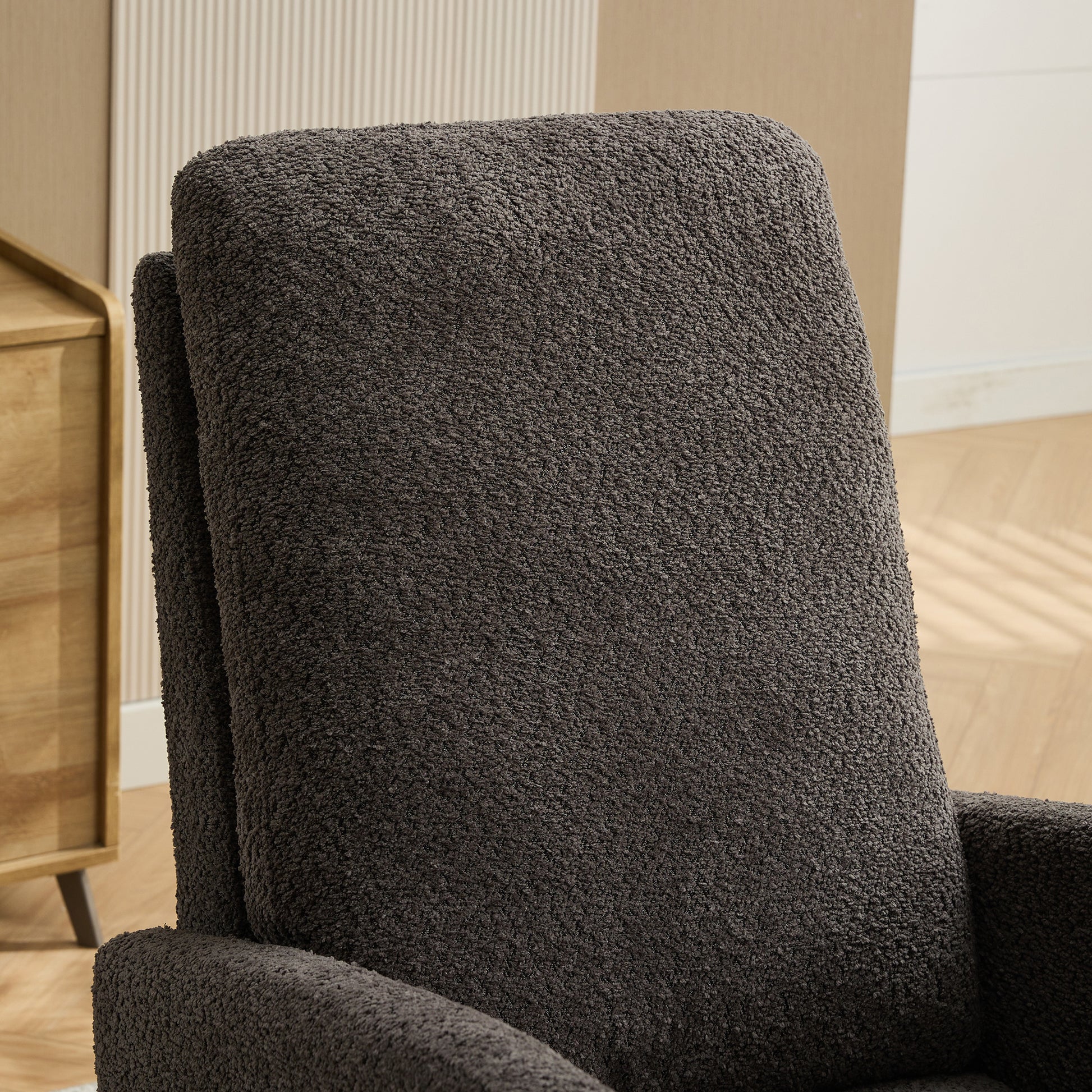 25.4"W Rocking Chair For Nursery, High Back Glider Chair With Retractable Footrest, Side Pocket, Rocking Accent Armchair With Rubber Wood Legs For Living Room Bedroom.Charcoal Charcoal Boucle