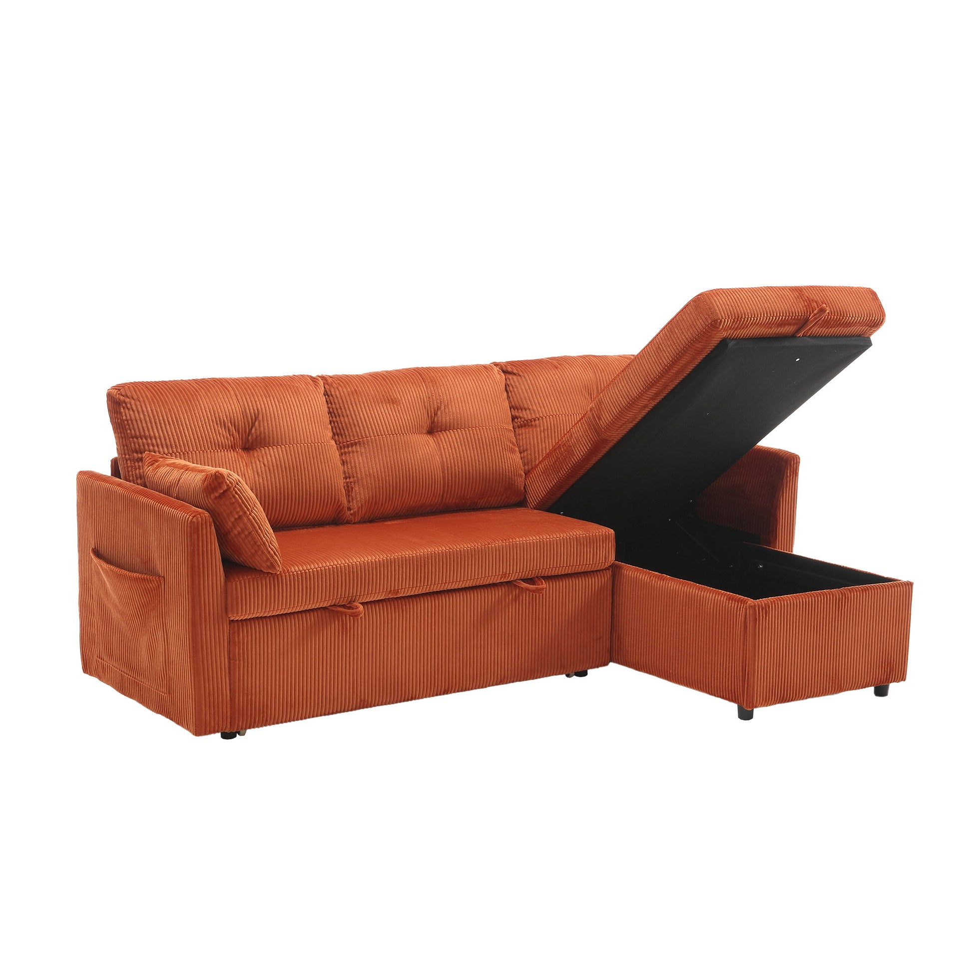 United We Win Furniture, Modular L Shaped Sofa, Modular Long Sofa With Reversible Chaise Lounge, Sofa Bed, Sleeper Sofa, Modular Sofa Combination With Storage Seats. Orange Velvet 3 Seat