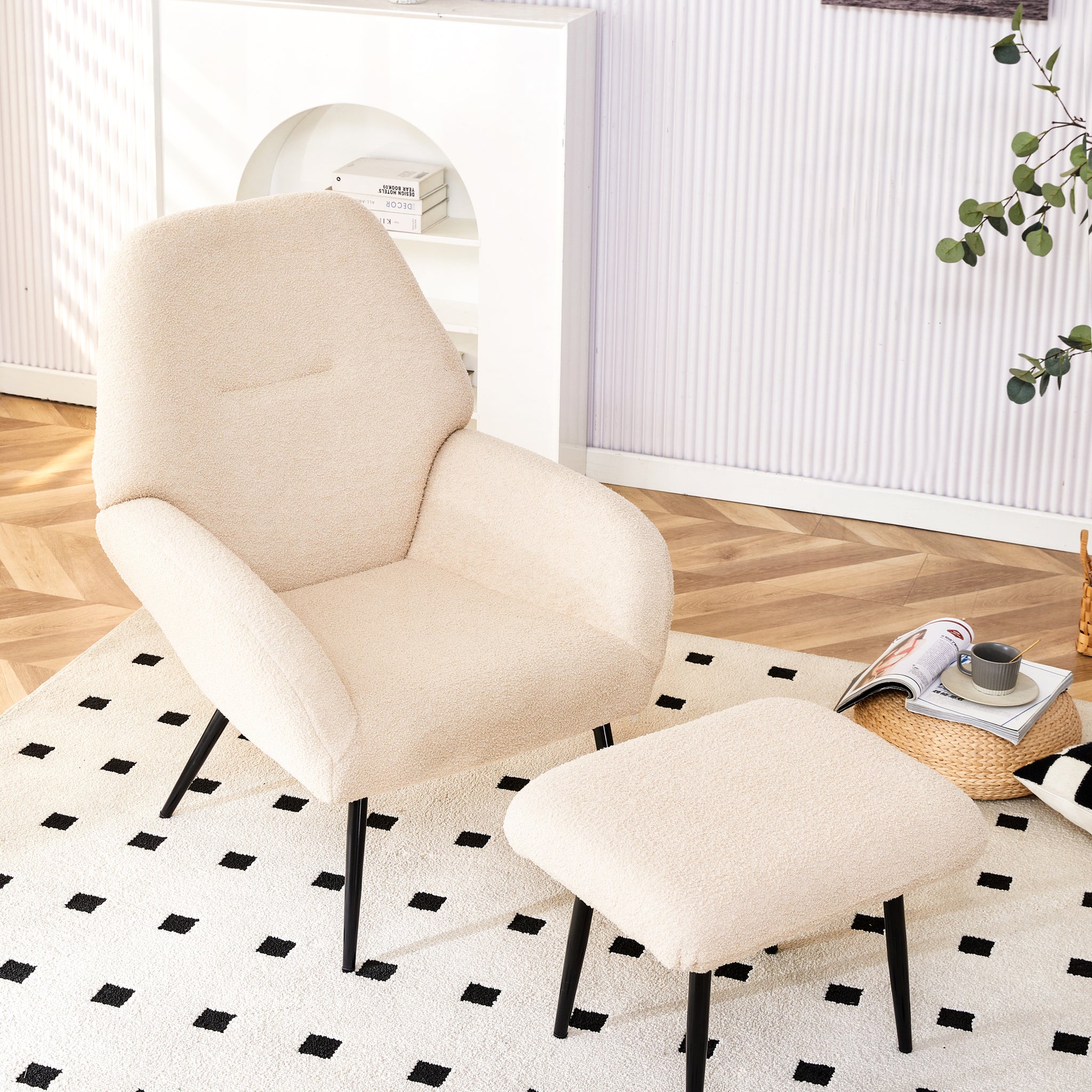 Light Luxury Single Sofa Modern Simple Living Room Balcony Leisure Sofa Chair,White White Sherpa 1 Seat