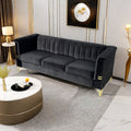 Fx P82 Bk Sofa Modern Sofa Couches For Living Room, 82.67Inches Velvet Velvet Tight Back Chesterfield Design Couch Upholstered Sofa With Metal Legs Decor Furniture For Bedroom Black Velvet 3 Seat
