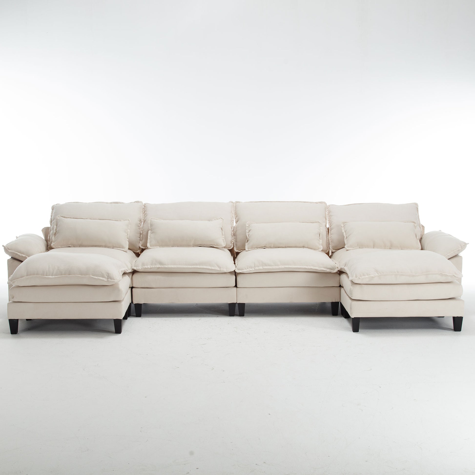 154.8" Oversized Modular Sofaice Velvet Large U Shaped Couch Comfy Upholstered 4 Seat Sofa With 2 Ottoman, 4 Lumbar Pillow, Deep Seat Couch For Living Room Beige Wood Primary Living Space Modern Foam Polyester 6 Seat