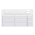 Twin Size Loft Bed With Retractable Writing Desk And 4 Drawers, Wooden Loft Bed With Lateral Portable Desk And Shelves, White White Solid Wood Mdf