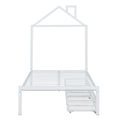 Twin Size Metal Platform Bed With Two Drawers,House Shaped Headboard Design, White Twin White Metal