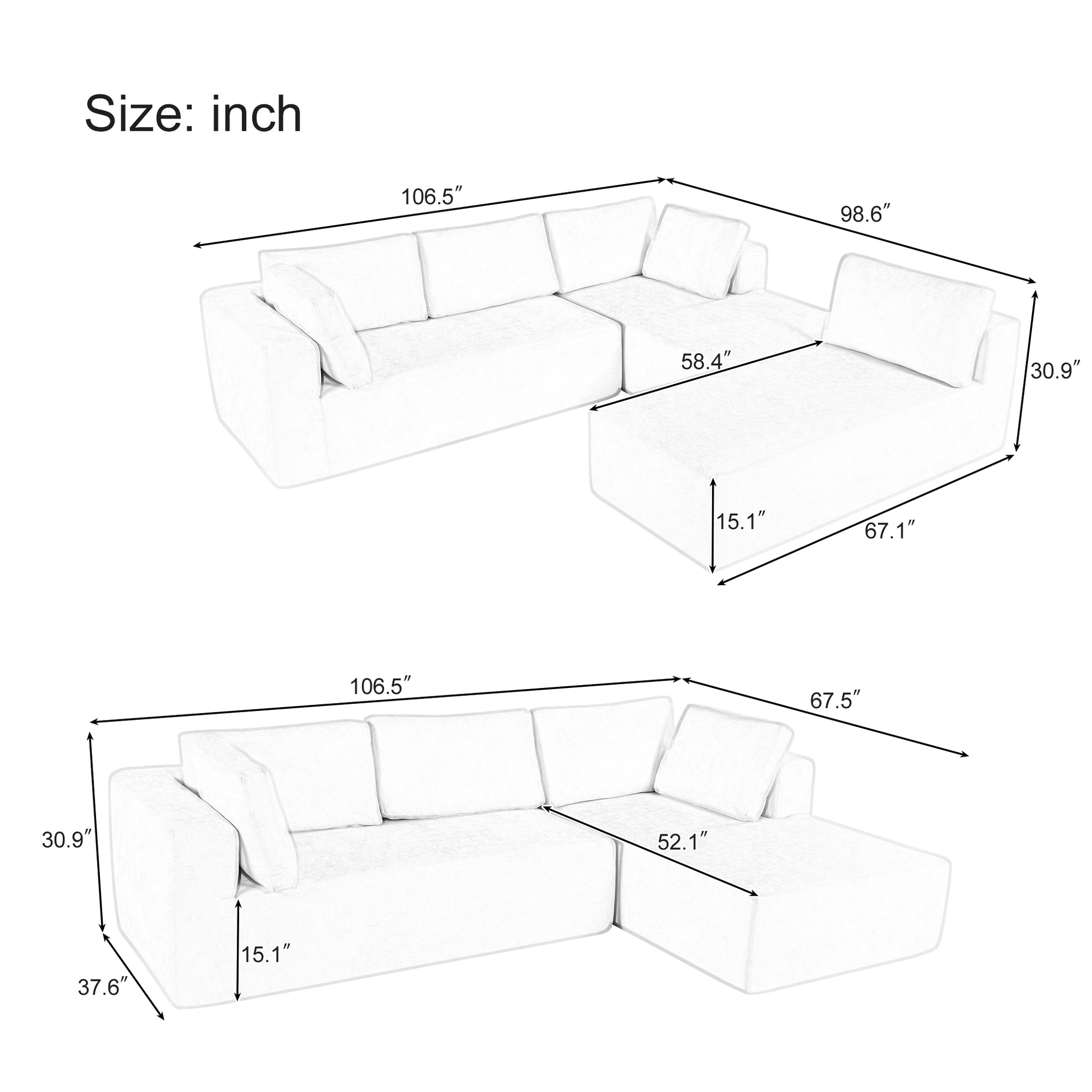 Modern Large Modular Sectional Sofa For Living Room, Bedroom, Salon, 3 Piece Free Combination Gray Polyester 3 Seat