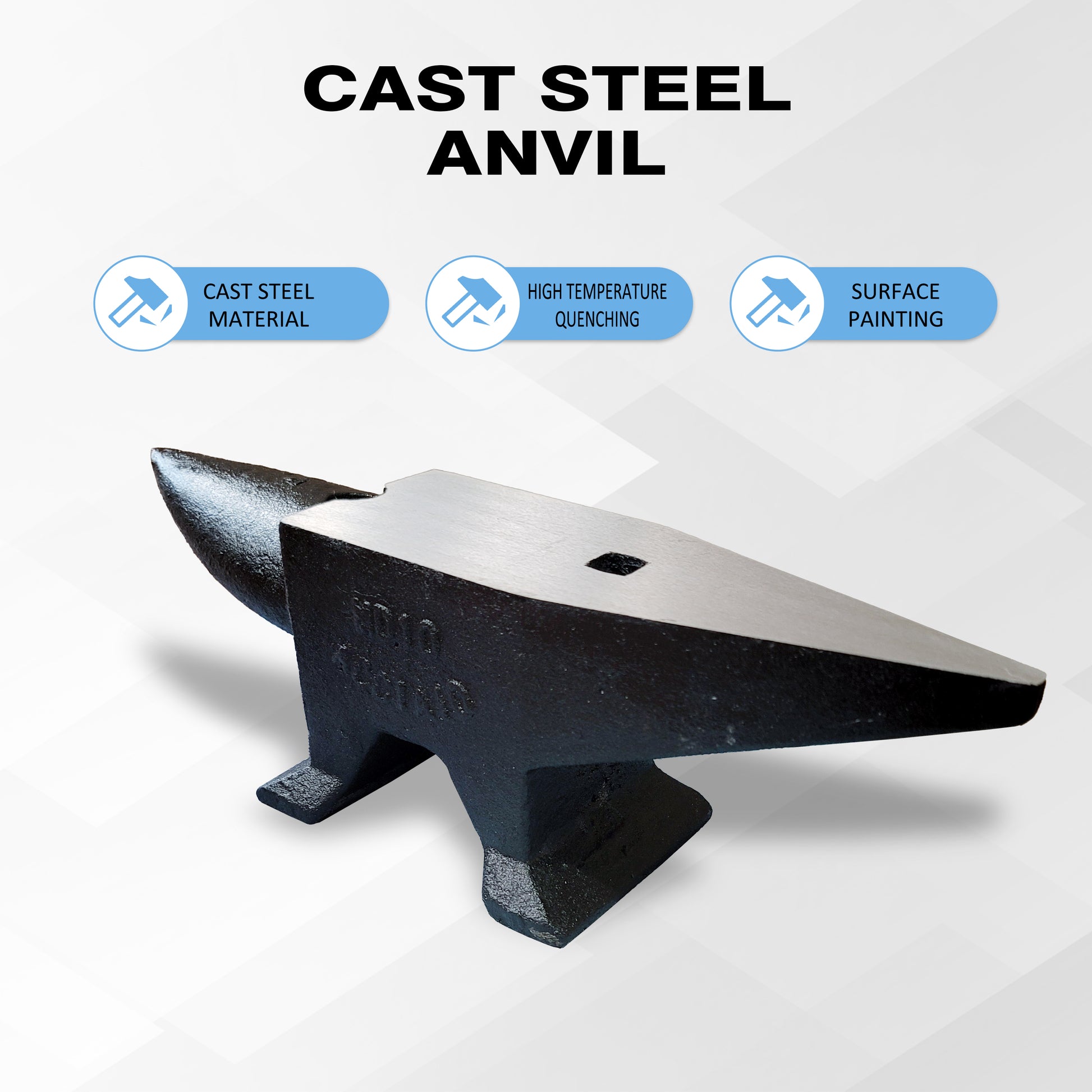 22Lbs Cast Steel Anvil, High Hardness Rugged Round Horn Anvil Blacksmith, Large Countertop And Stable Base, With Round And Square Hole, Metalsmith Tool For Bending And Shaping Black Carbon Steel