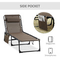 Outsunny Reclining Chaise Lounge Chair, Portable Sun Lounger, Folding Camping Cot, With Adjustable Backrest And Removable Pillow, For Patio, Garden, Beach, Brown Brown Fabric