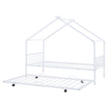 Twin Size Metal House Bed With Twin Size Trundle, White Twin White Metal