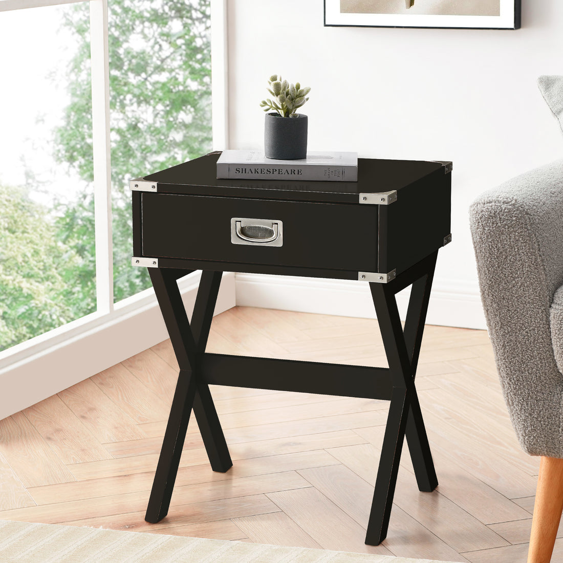 Black 1 Drawer End Table Black Primary Living Space Contemporary Drawers Rectangular Wood