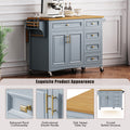 K&K 52'' Kitchen Island With Drop Leaf, Embossed Texture Kitchen Island On Wheels With Spice Rack, Towel Rack, 2 Doors And 5 Drawers, Kitchen Storage Cart With Adjustable Shelf For Kitchen, Blue
