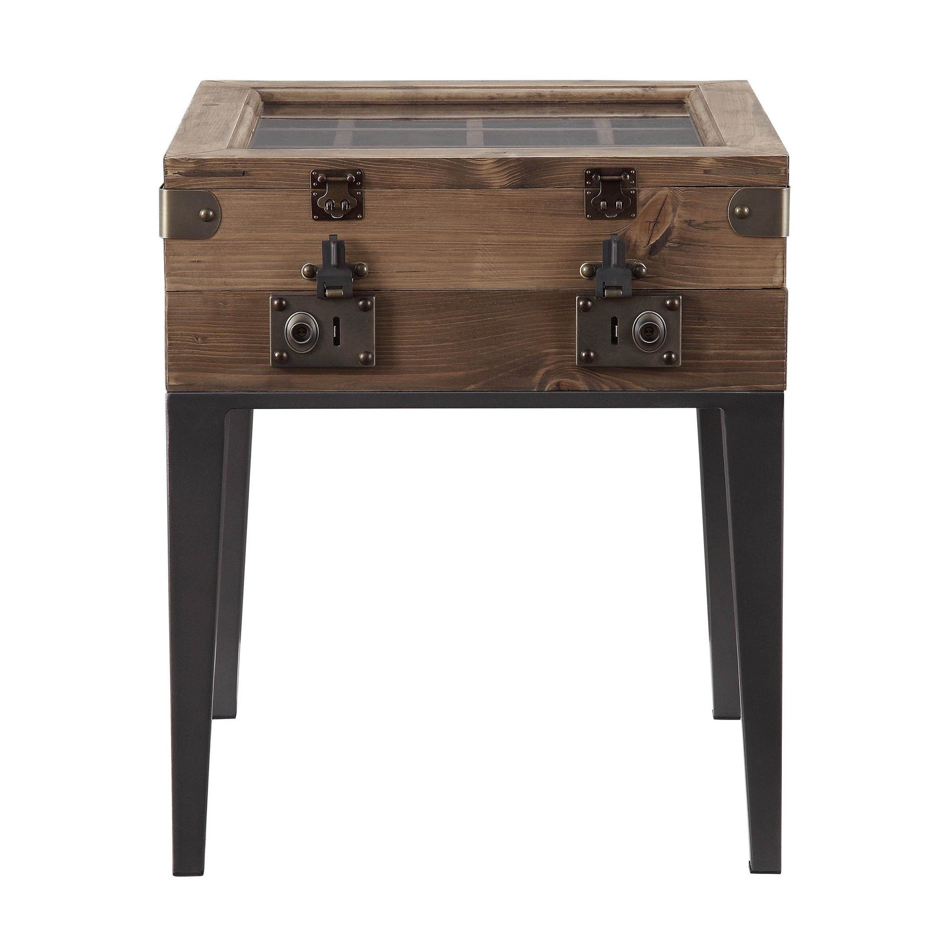 Rustic Oak And Matte Grey Accent Table With Tapered Leg Rustic Primary Living Space Square Wood Metal