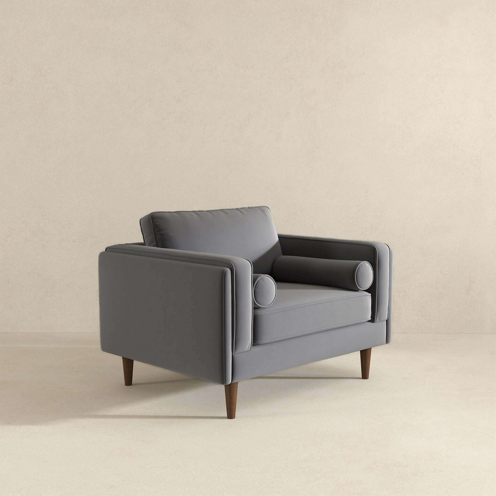 Amber Grey Velvet Lounge Chair Brown,Gray Brown Mid Century Modern Foam Solid Wood,Velvet