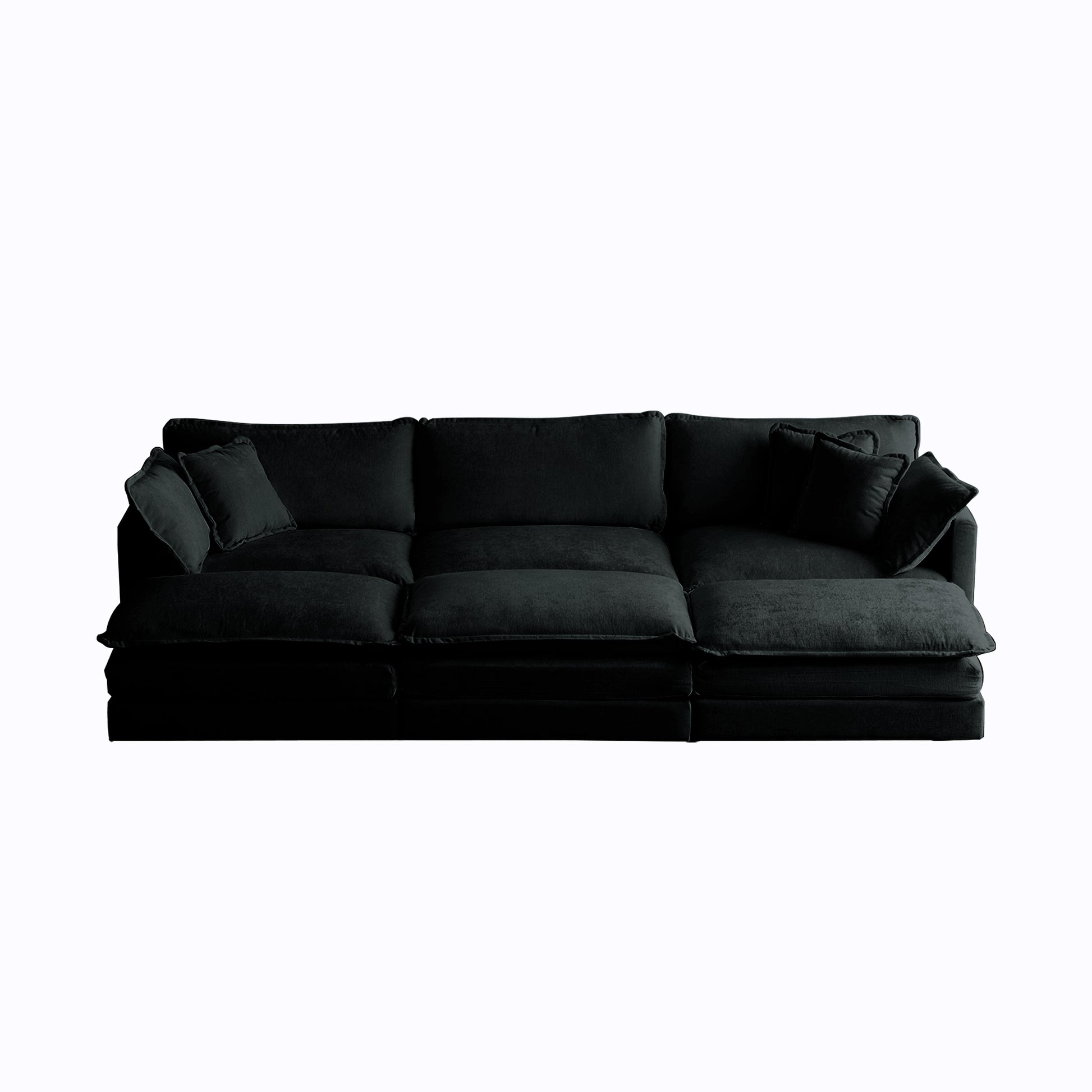 Comfortable Deep Seat Reversible Modular 6 Seater Sectional Super Soft Sofa U Shaped Sectional Couch With 3 Ottomans, 3 Toss Pillows And 2 Arm Pillows Black Chenille 3 Seat