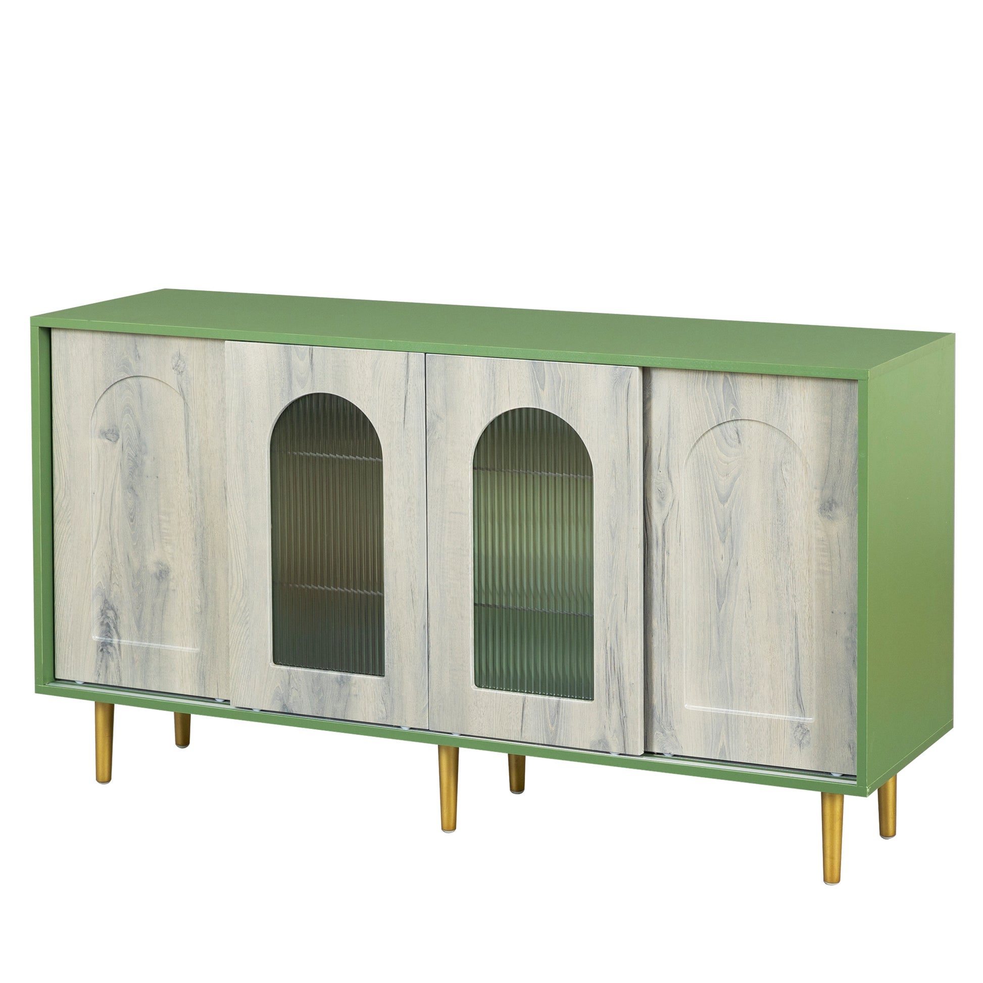 Dresser Drawer Cabinet,Bar Cabinet,Lockers,Sideboard,Buffet Sideboard,Buffet Service Desk,Storagecabinet,Changhong Glass Sliding Door, For Bedroom, Living Room, Kitchen Corridor, Color: Antique Green 5 Or More Spaces Barn Door Green Primary Living Space