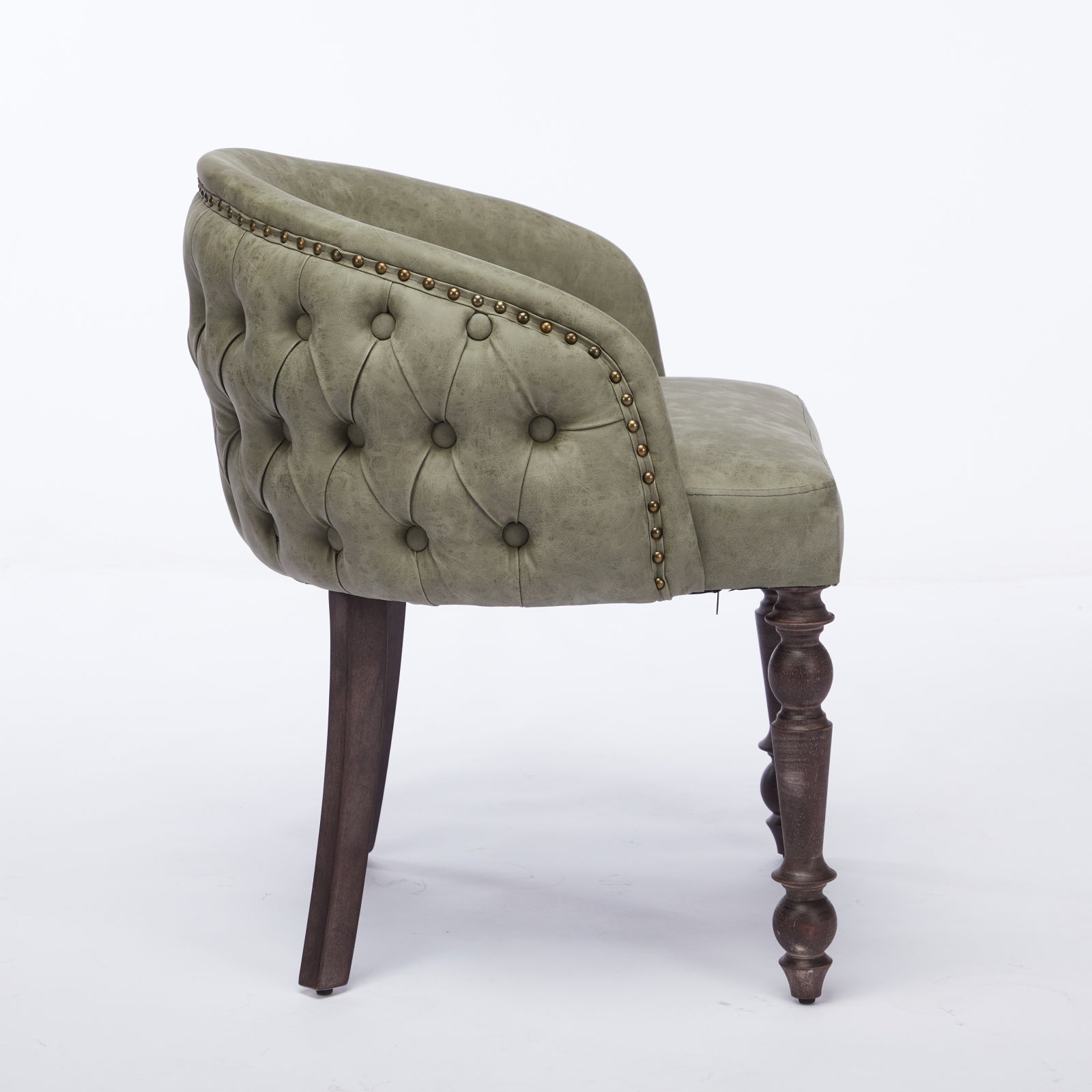 Hand Pulled Buckle Decoration Pu Dining Chair,Accent Leisure Chair, Mid Century Modern Arm Chair With Solid Wood Armrests And Legs, 1 Seat Cushioned Sofa For Living Room Bedroom,Olive Green Color Olive Green Primary Living Space American Design