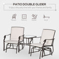 Outsunny Outdoor Glider Chairs With Coffee Table, Patio 2 Seat Rocking Chair Swing Loveseat Withsling For Backyard, Garden, And Porch, Beige Beige Fabric Metal