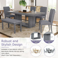 Contemporary 6 Piece 78Inch Extendable Pedestal Dining Table Set With 18Inch Removable Leaf And Dining Bench, 4 Upholstered Dining Chairs, Gray Gray Wood Dining Room Solid Wood Rubberwood Rectangular Dining Table With Chair And Bench Upholstered Chair