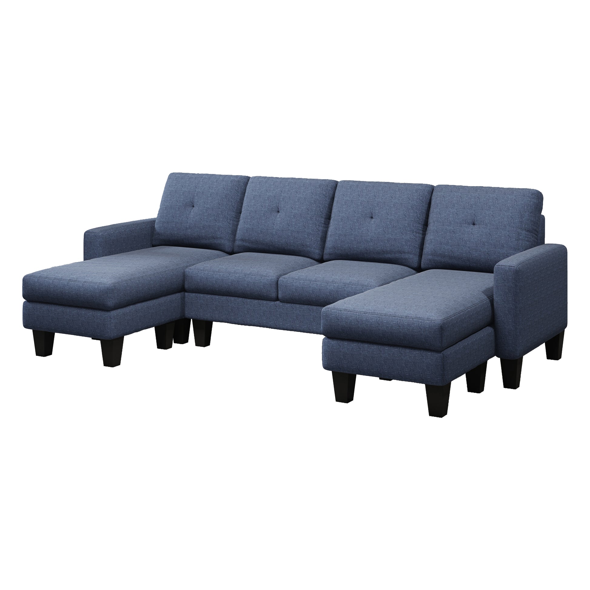 U Shaped Sofa Coch 4 Seat Sofa With Chaise Polyester Fabric For Living Room Apartment Office Blue Blue Primary Living Space Soft Eucalyptus Foam Linen 4 Seat