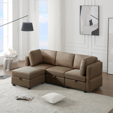 Convertible Sectional Sofa With Chaise, L Shaped Sofa Couch Modular Sectional Sofa With Storage Seats, Adjustable Arms And Backs Brown Brown Polyester 3 Seat