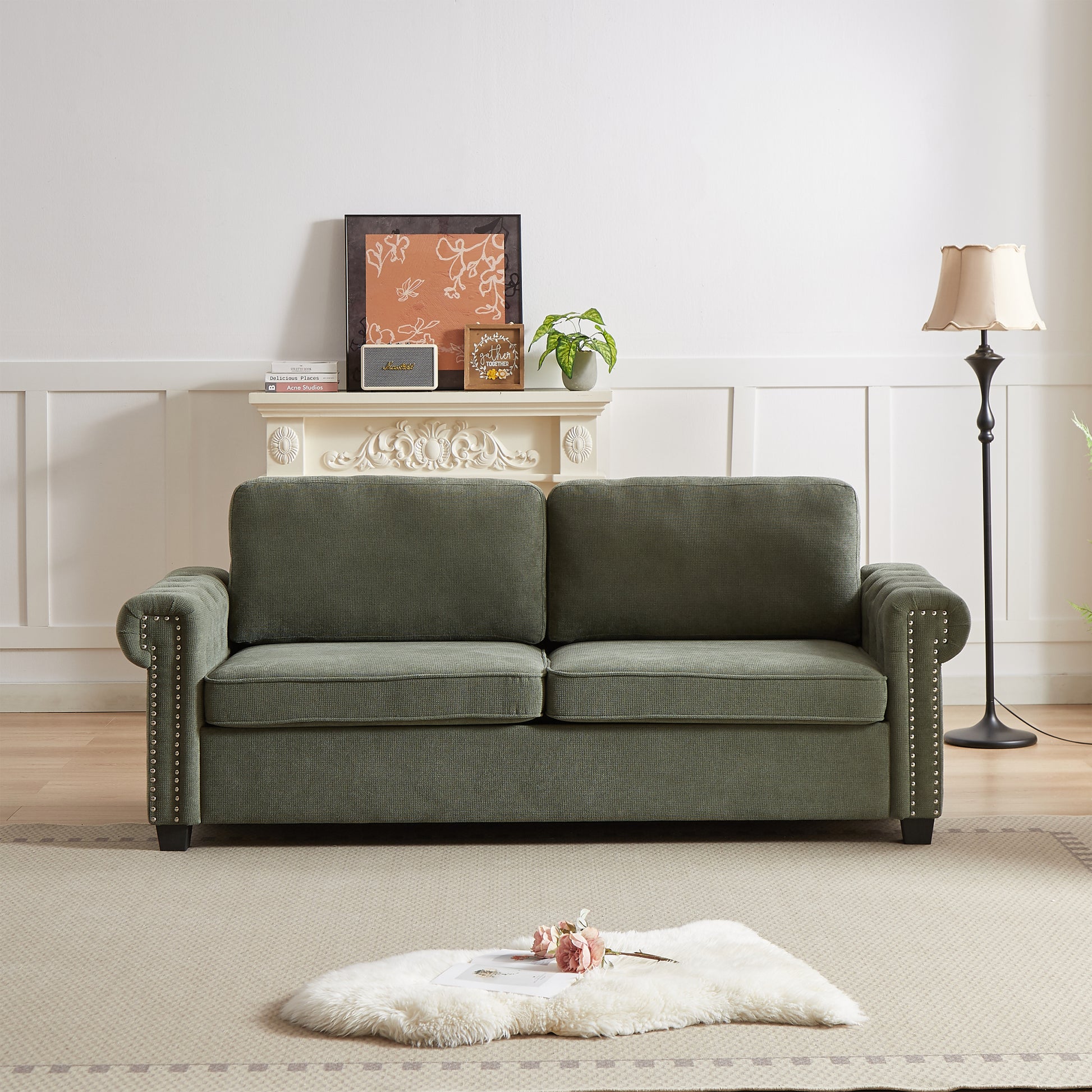 Fx 83.8" Convertible Sleeper Sofa Bed, 2 In 1 Pullout Sofa Bed, Polyester Sleeper Sofa Bed With Folding Mattress, Living Room Pullout Sofa Bed, Apartment Small Space Sofa Sleeper Green Polyester Pine Foam Fabric 3 Seat