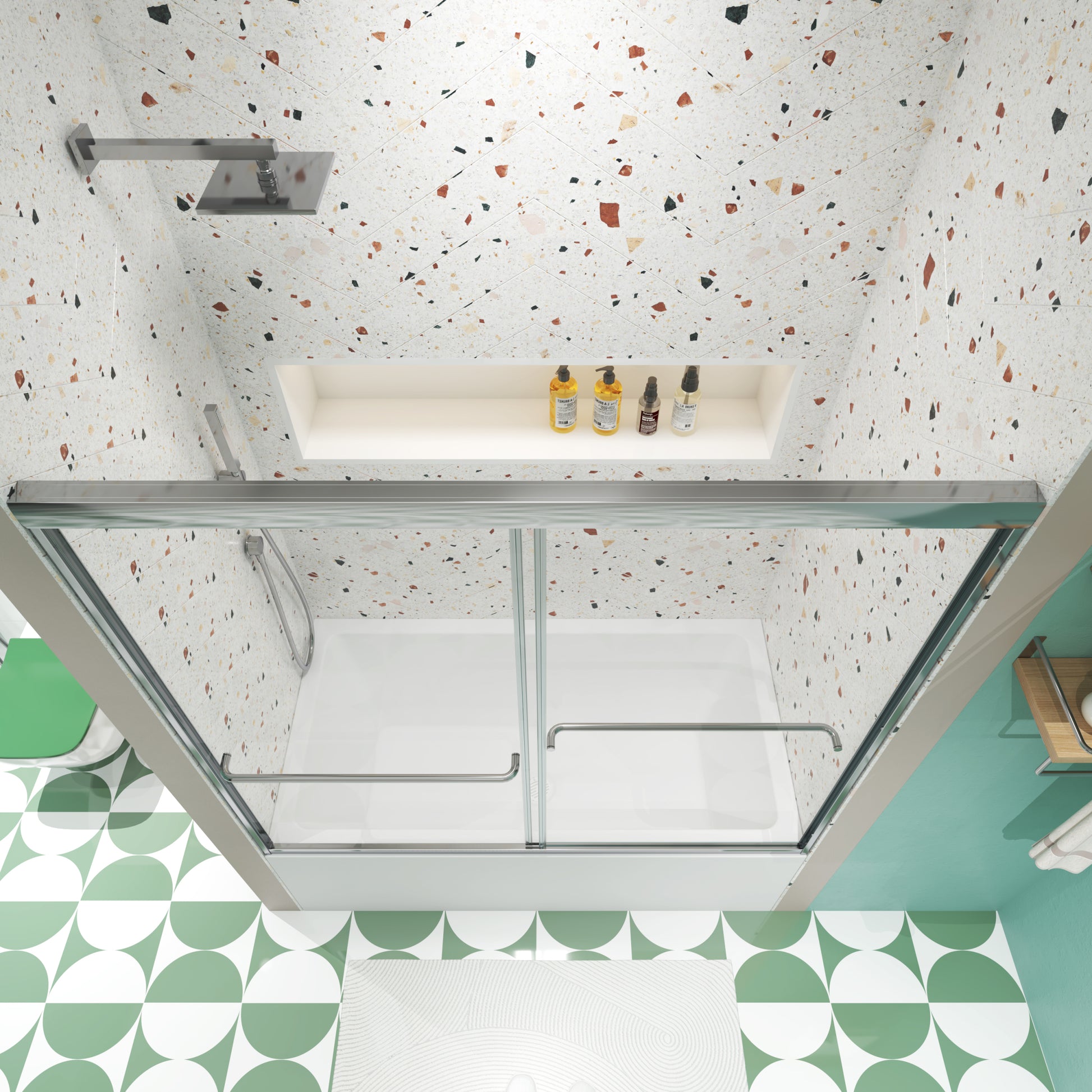 Bathtub Bypass Shower Door, Sliding Door, With 1 4" Tempered Glass And Chrome Finish 6058 Chrome Bathroom Aluminium Alloy