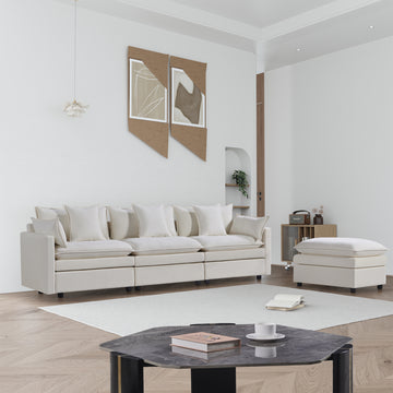 108.66"Modern Chenille L Shaped Sectional Sofa With Convertible Chaise, Comfy Cloud Couch Deep Sectional Sofa With Ottomans For Living Room White Wood Foam Chenille 3 Seat