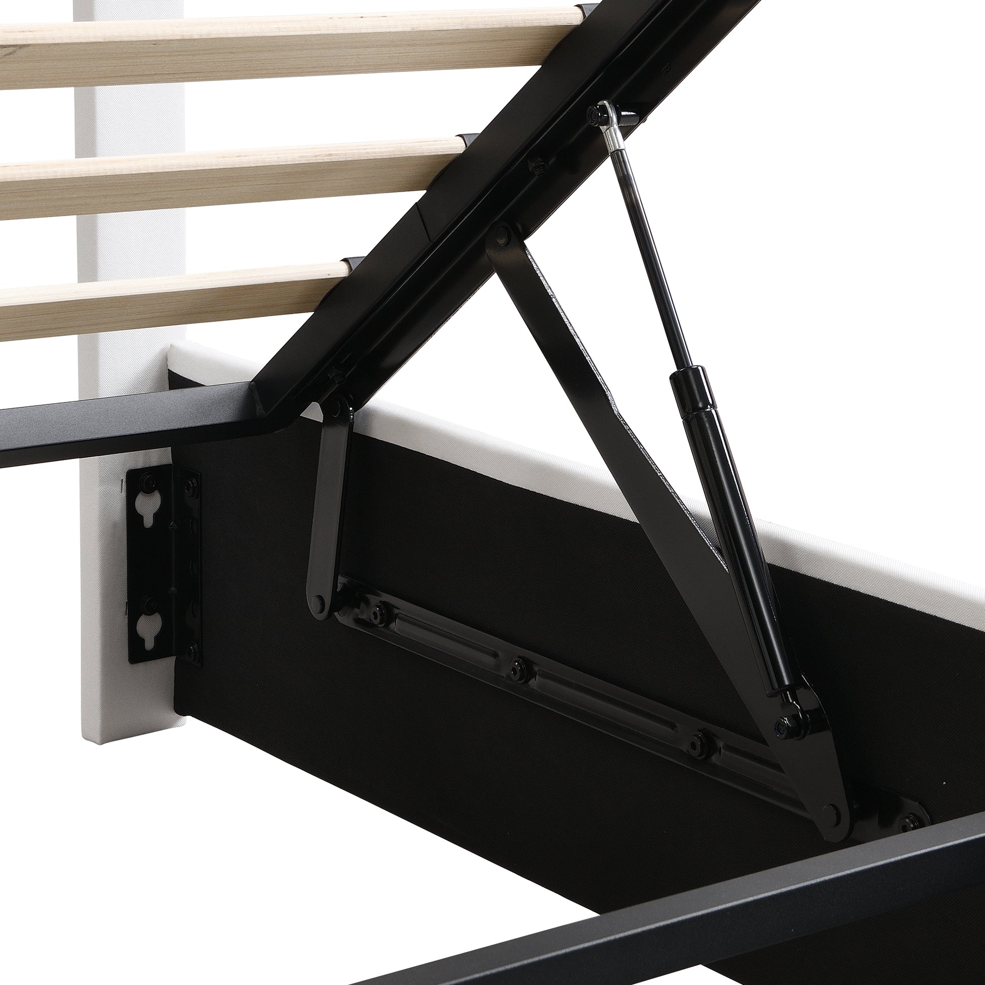 Queen Size Upholstered Platform Bed With A Hydraulic Storage System White Old Sku: Lp000211Aak White Upholstered