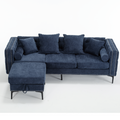 Arrived L Shaped Sectional Sofaconvertible Storage Ottoman,Chenille ,Square Arm, Modern Tufted Couch ,3 Seater, And Nailhead,Blue Blue Polyester Wood Primary Living Space Medium Soft Tufted Back Modern Square Arms Metal & Wood 4 Seat