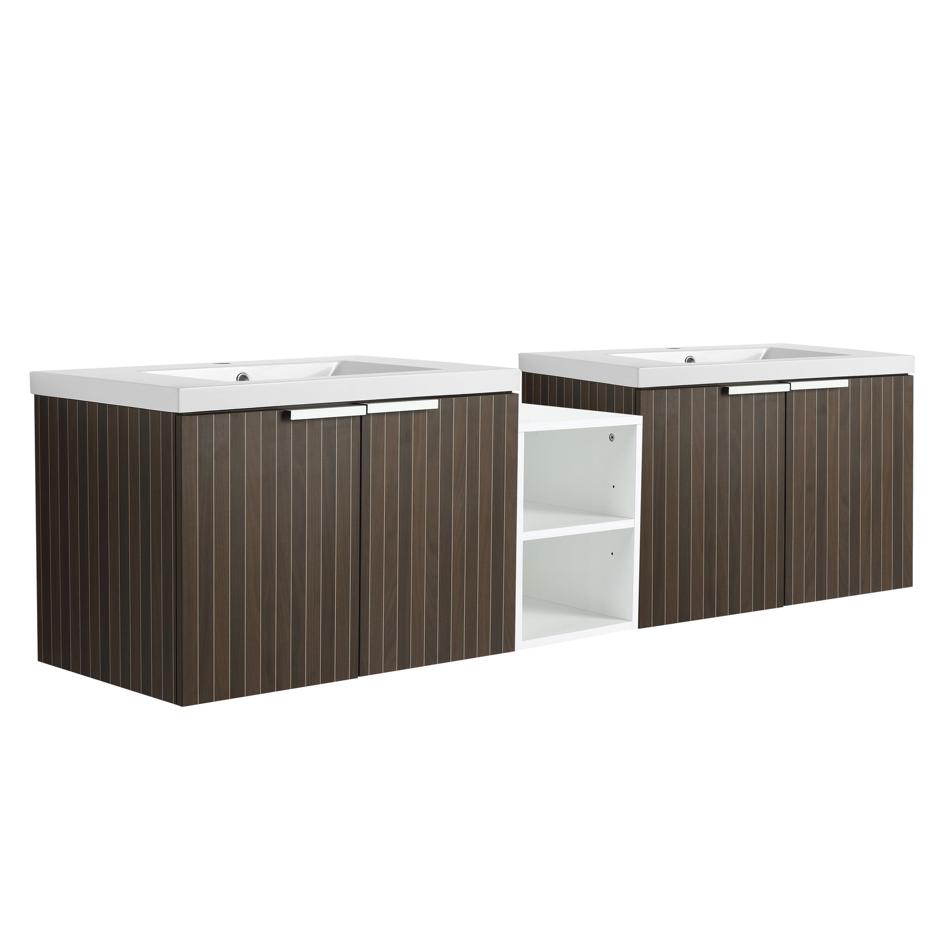 72 Inch Soft Close Doors Bathroom Vanity With Sink, A Small Storage Shelves, 30" And 12" Combination Cabinet, Kd Packing Silver Brown Stripe Bathroom Modern Plywood